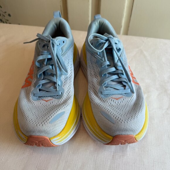 Hoka Bondi 8 Running Walking Shoes Summer Song LIght Blue Yellow Sz 8B - Picture 2 of 7
